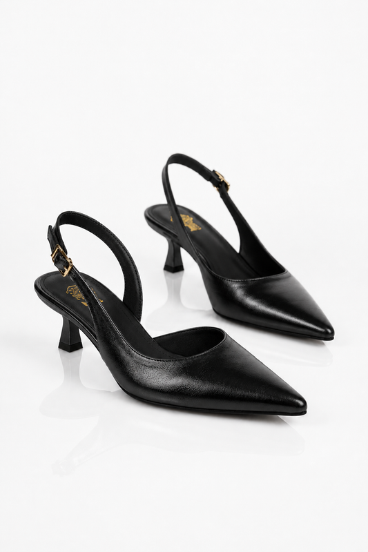 Metallic Silver Pointed-Toe Slingback Kitten Heels