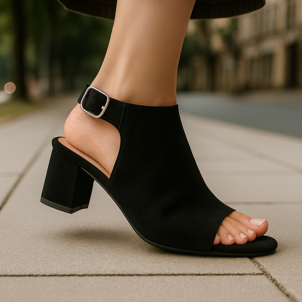 Women's Block Heel Sandal with Partially Closed Front