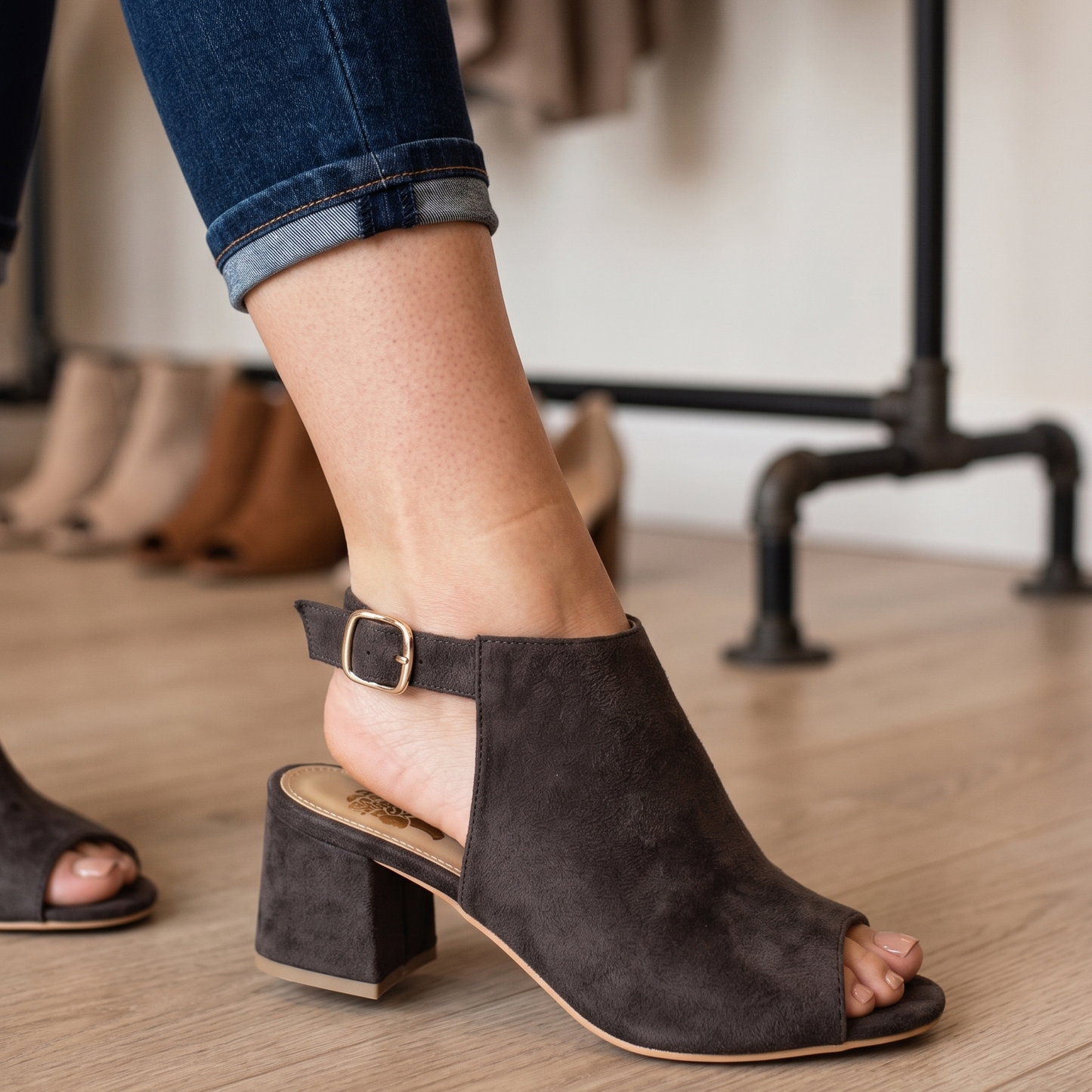 Women's Block Heel Sandal with Partially Closed Front