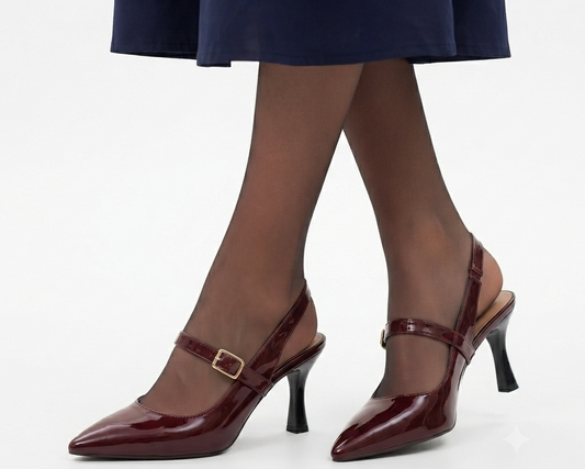Elegant Burgundy Patent Sky Leather Slingback Pumps