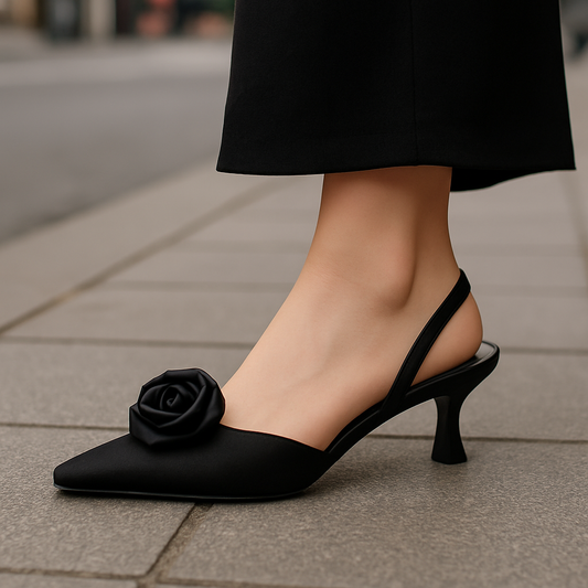 Women’s Mid-Heel Slingback with Flower Accent