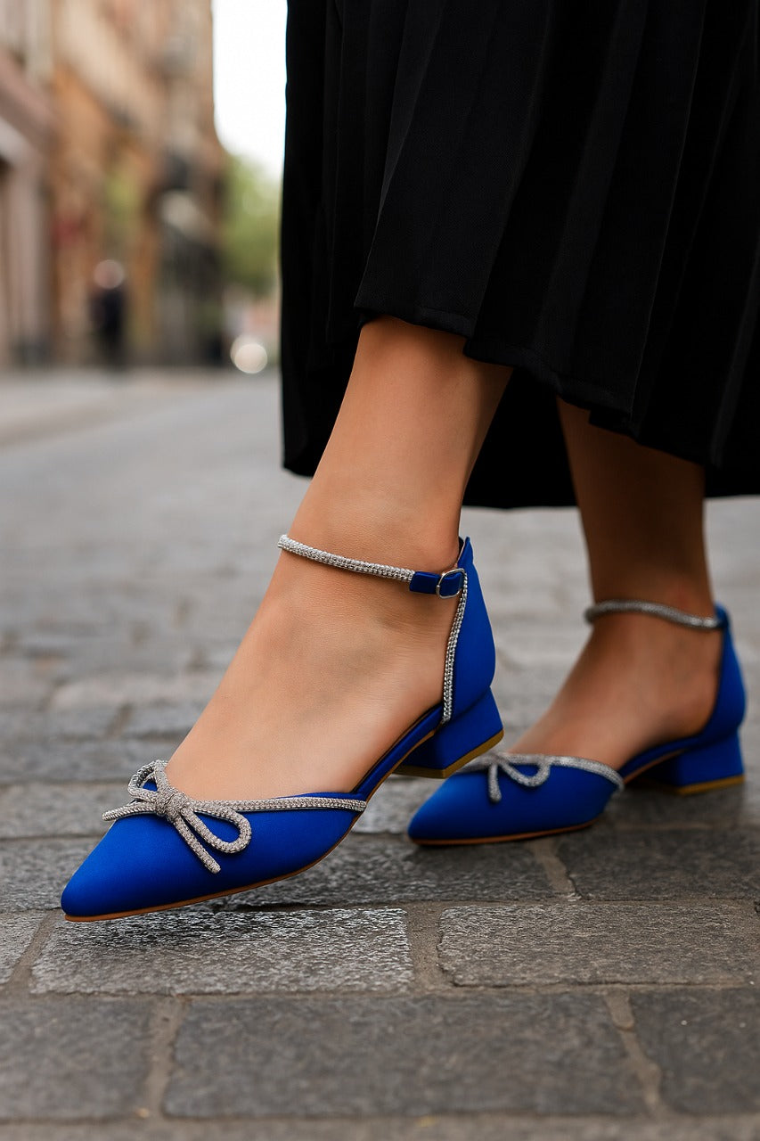 Mid-Heel Shoe with Sparkling Embellishments and Ankle Strap