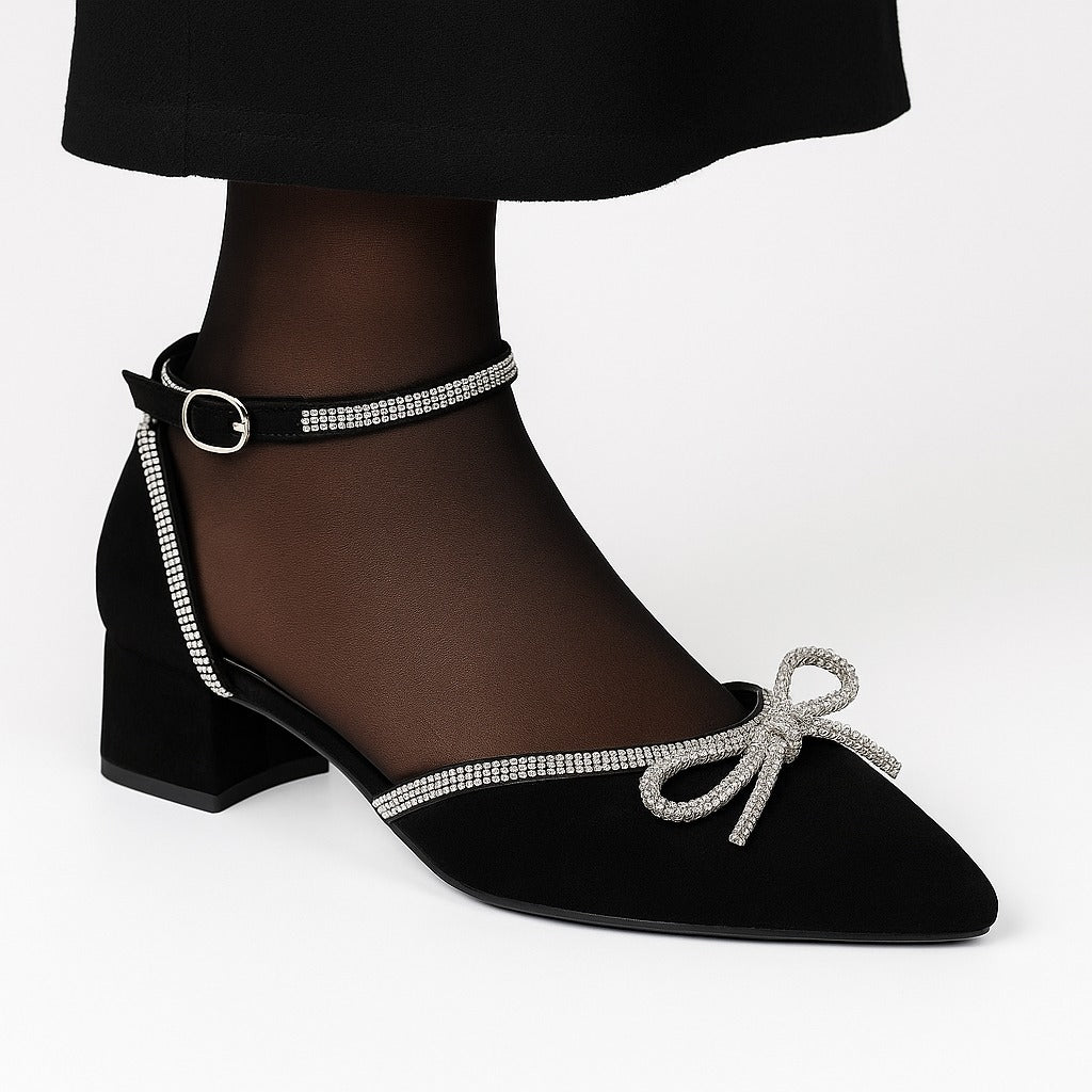 Mid-Heel Shoe with Sparkling Embellishments and Ankle Strap