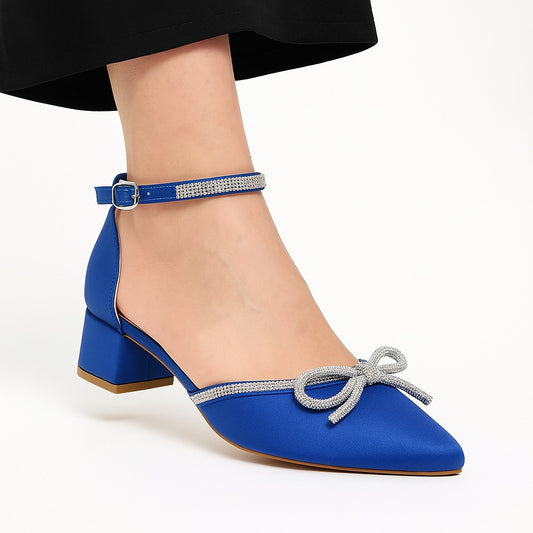 Mid-Heel Shoe with Sparkling Embellishments and Ankle Strap