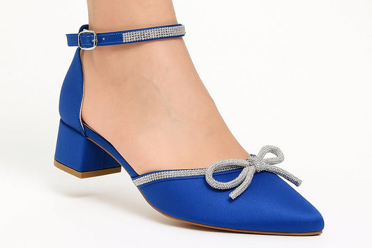 Mid-Heel Shoe with Sparkling Embellishments and Ankle Strap