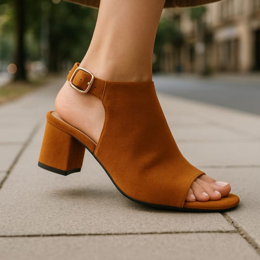 Women's Block Heel Sandal with Partially Closed Front