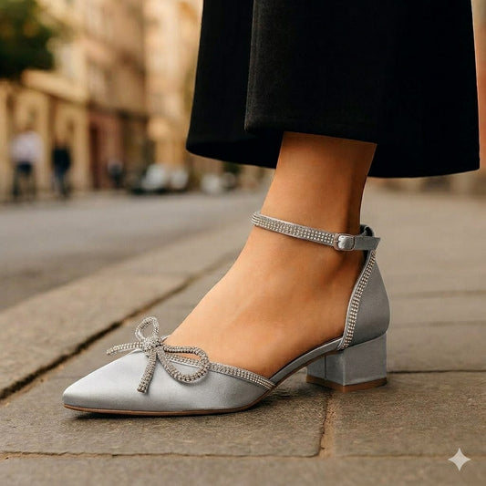 Mid-Heel Shoe with Sparkling Embellishments and Ankle Strap