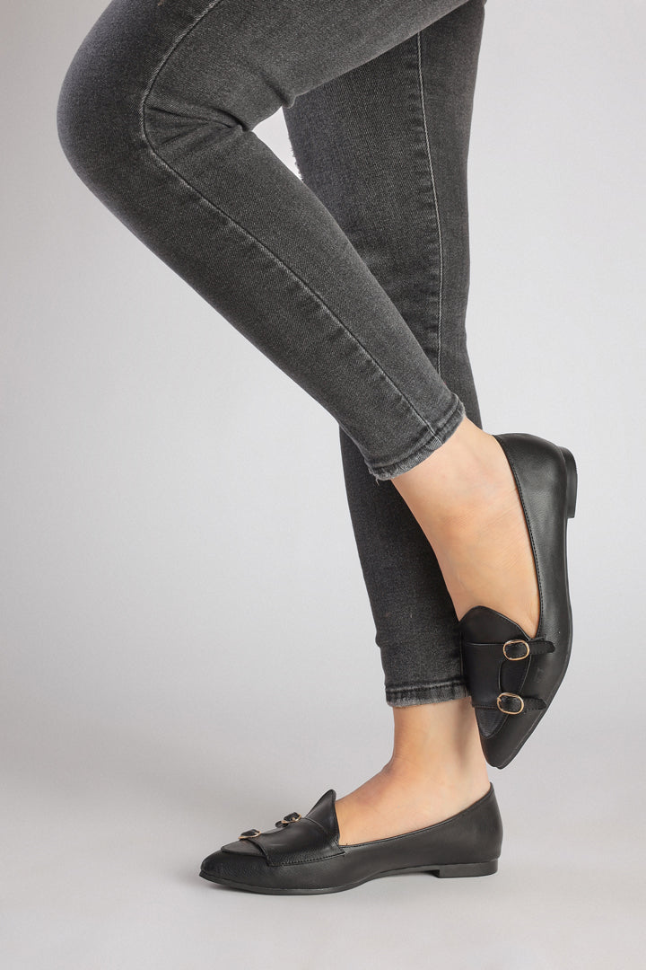 Black Double belted flat