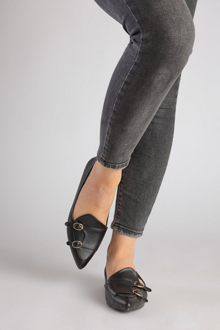 Black Double belted flat