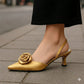Women’s Mid-Heel Slingback with Flower Accent