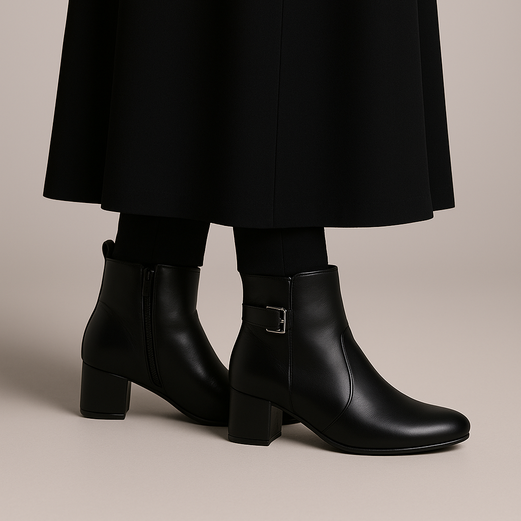 Mid-Heel Ankle Boots with Side Zipper