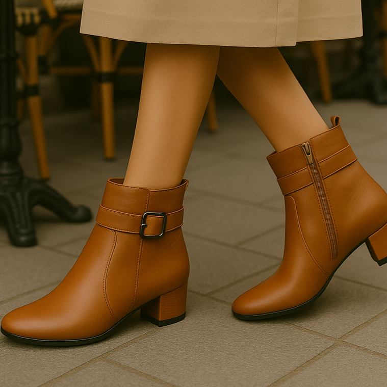 Mid-Heel Ankle Boots with Side Zipper
