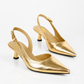 Metallic Silver Pointed-Toe Slingback Kitten Heels