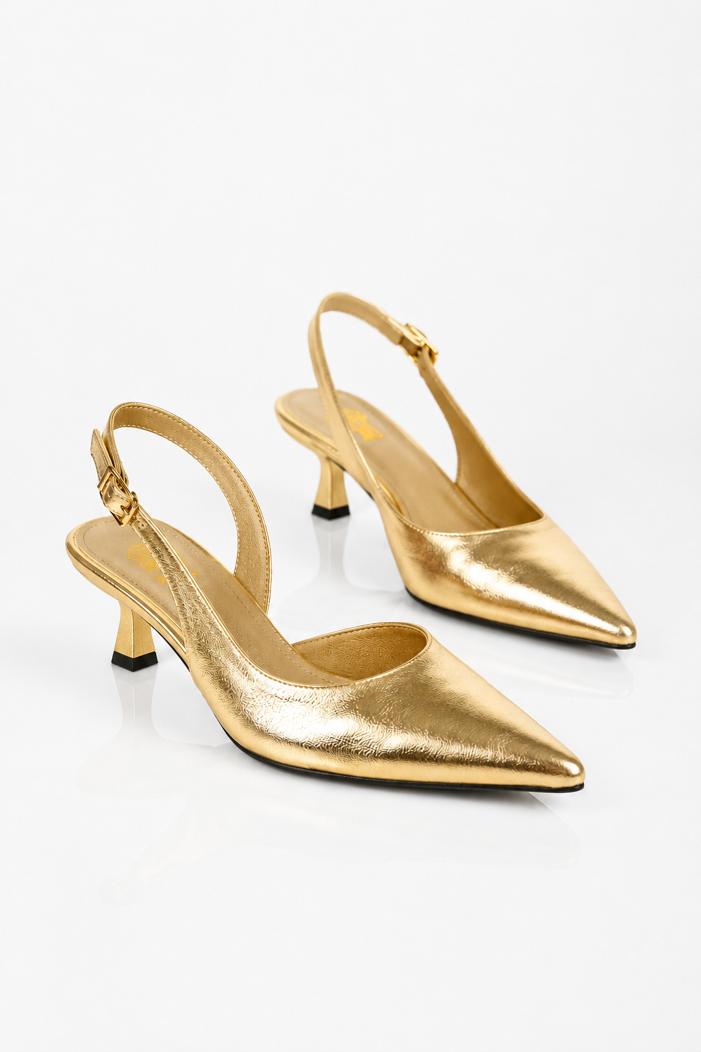 Metallic Silver Pointed-Toe Slingback Kitten Heels