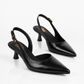 Metallic Silver Pointed-Toe Slingback Kitten Heels