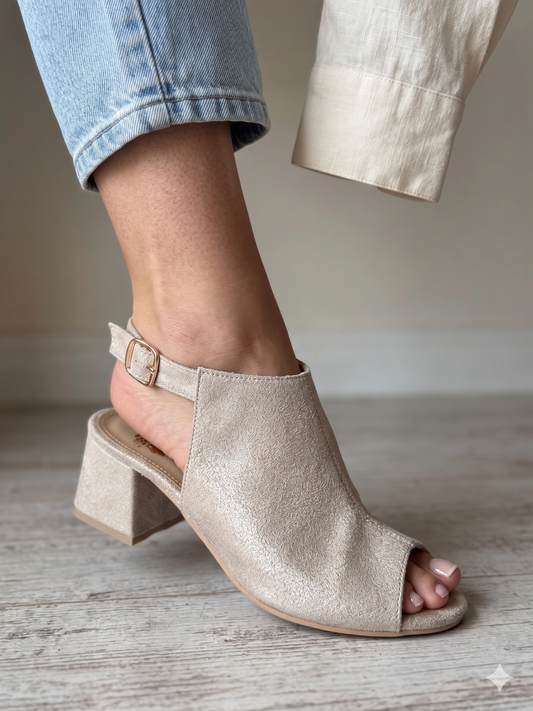 Women's Block Heel Sandal with Partially Closed Front