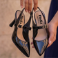 Elegant Burgundy Patent Sky Leather Slingback Pumps