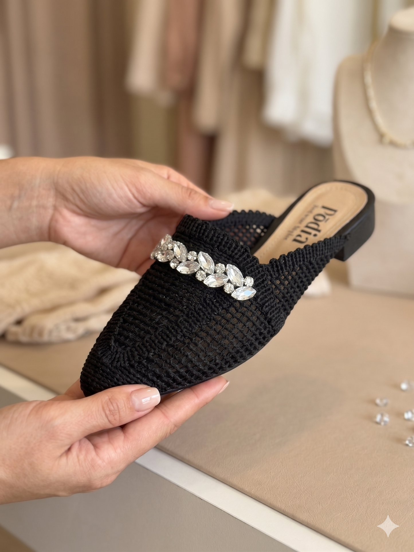 Podia Crystal-Mesh Mules