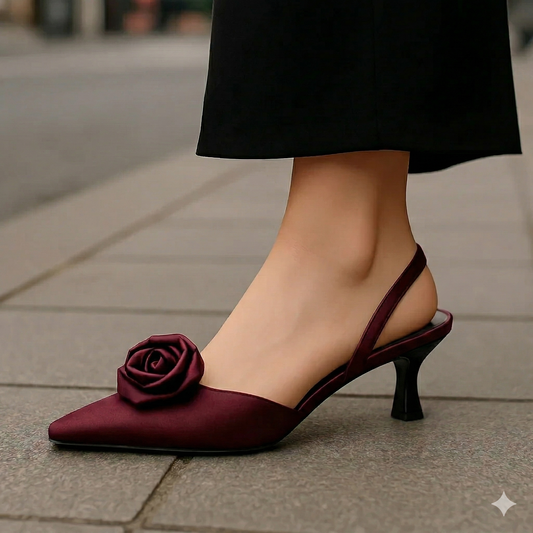Women’s Mid-Heel Slingback with Flower Accent