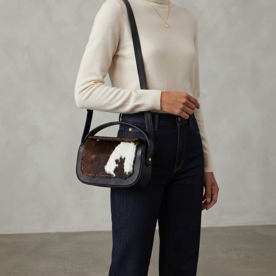 "Nature’s Elegance" Handbag – Premium Natural Cowhide Leather