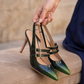 Classic Pointed-Toe Double Buckle Slingback Pumps