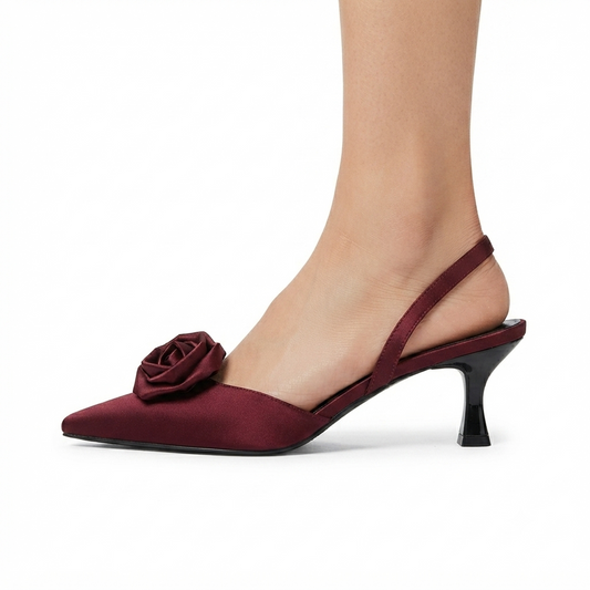 Women’s Mid-Heel Slingback with Flower Accent