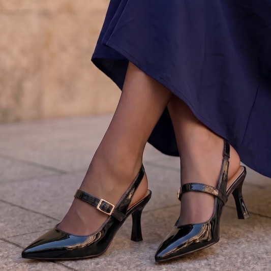 Elegant Burgundy Patent Sky Leather Slingback Pumps