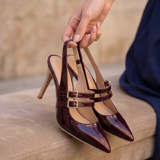 Classic Pointed-Toe Double Buckle Slingback Pumps