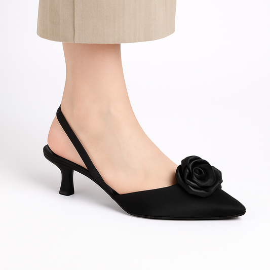 Women’s Mid-Heel Slingback with Flower Accent