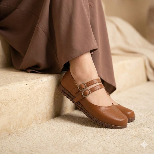 Double-Strap Leather Mary Jane Flats.