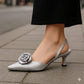Women’s Mid-Heel Slingback with Flower Accent