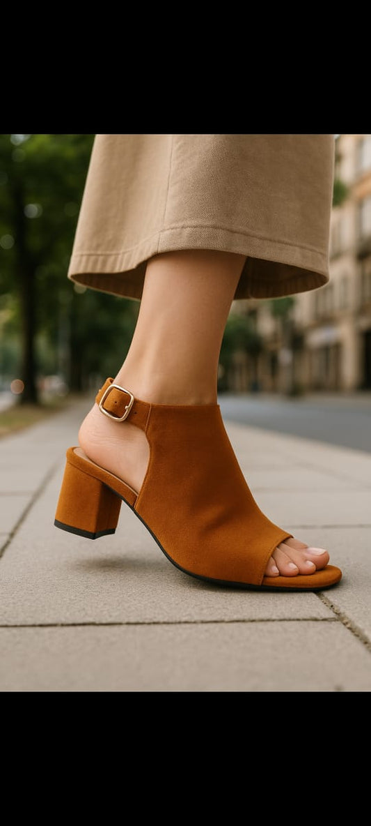 Women's Block Heel Sandal with Partially Closed Front