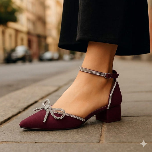 Mid-Heel Shoe with Sparkling Embellishments and Ankle Strap