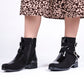 Black Shiny Double belted boots
