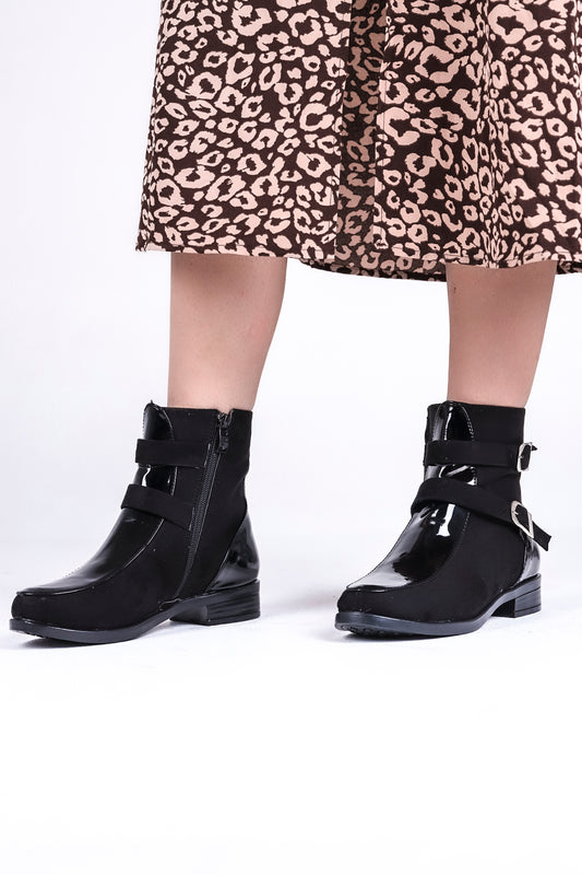 Black Shiny Double belted boots