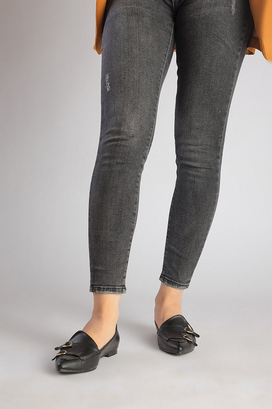 Black Double belted flat